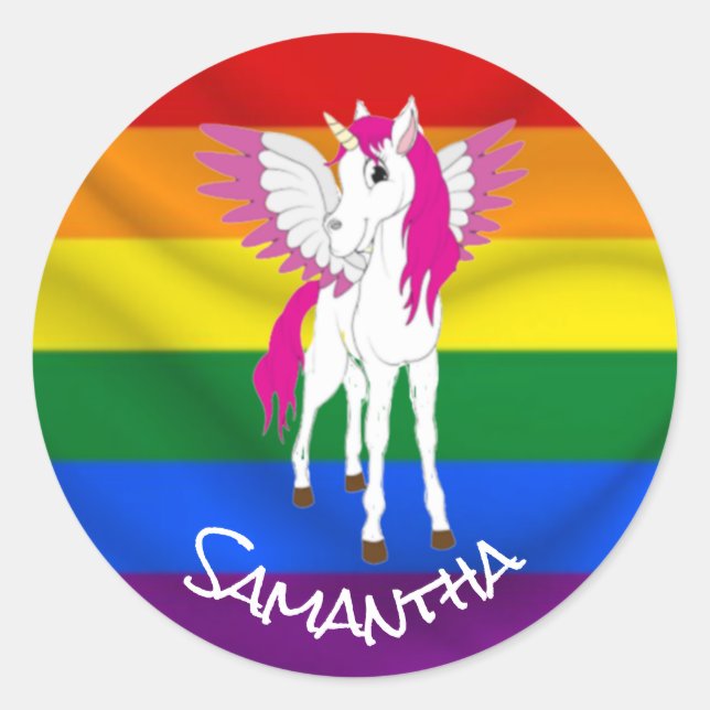 Rainbow Unicorn Party Theme Runder Aufkleber (Vorderseite)