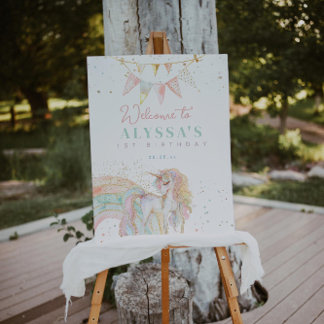 Rainbow Unicorn Pastel Geburtstagsparty Willkommen Poster