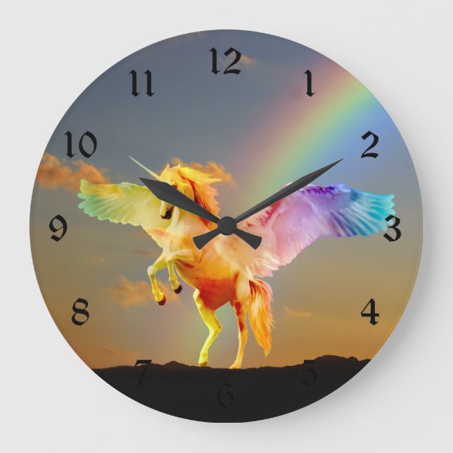 Rainbow unicorn pegasus große wanduhr (Vorderseite)