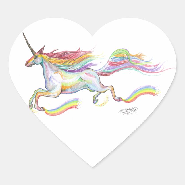 Rainbow Unicorn Pegasus Pferdepony Niedlich Herz-Aufkleber (Vorderseite)