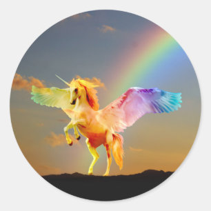Rainbow unicorn pegasus runder aufkleber