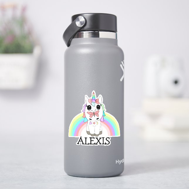 Rainbow Unicorn Personalisiert Name Aufkleber (HydroFlask)