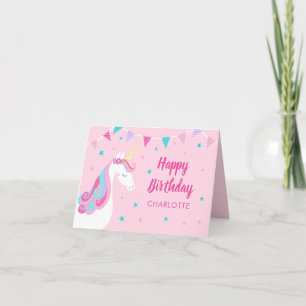 Rainbow Unicorn Personalisiert Rosa Geburtstag Karte