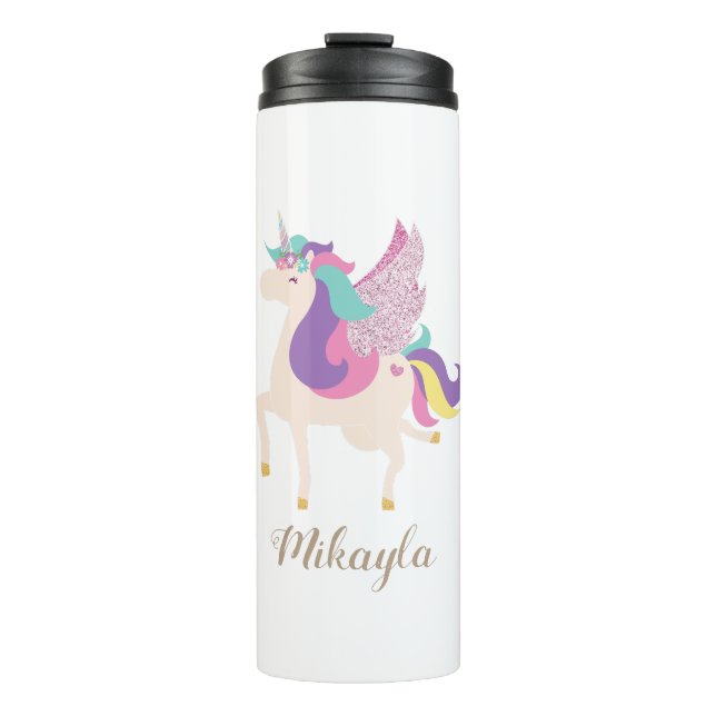 Rainbow Unicorn Personalisiert Thermosbecher (Vorderseite)