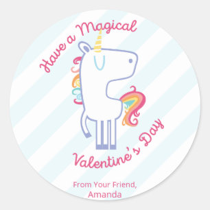 Rainbow Unicorn Personalisiert Valentine Runder Aufkleber