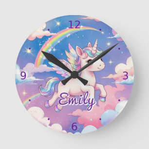 Rainbow Unicorn Personalisierte Wall Clock Runde Wanduhr