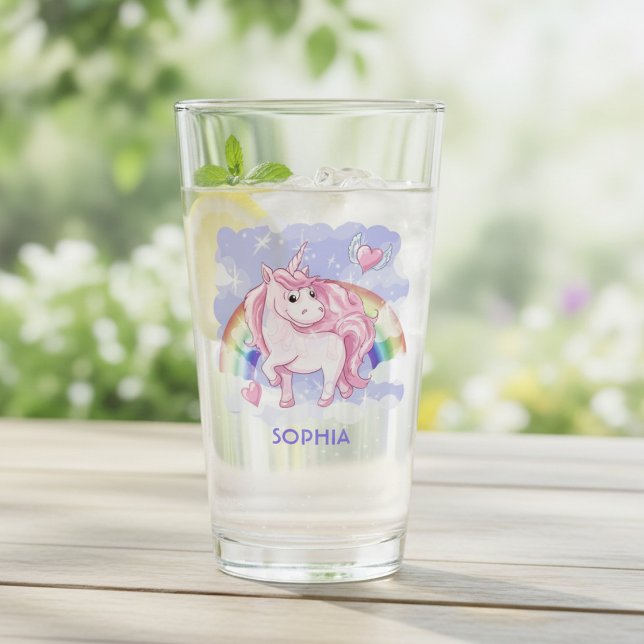 Rainbow Unicorn Personalisierter Name Glas (Von Creator hochgeladen)