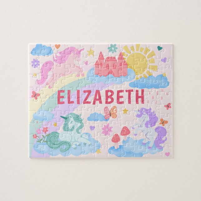 Rainbow Unicorn Personalized Kids Name  Puzzle (Horizontal)