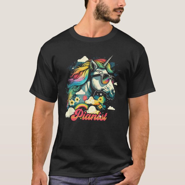 Rainbow Unicorn Pianist Piano T-Shirt (Vorderseite)