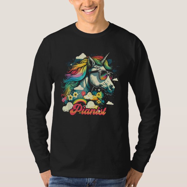 Rainbow Unicorn Pianist Piano T-Shirt (Vorderseite)