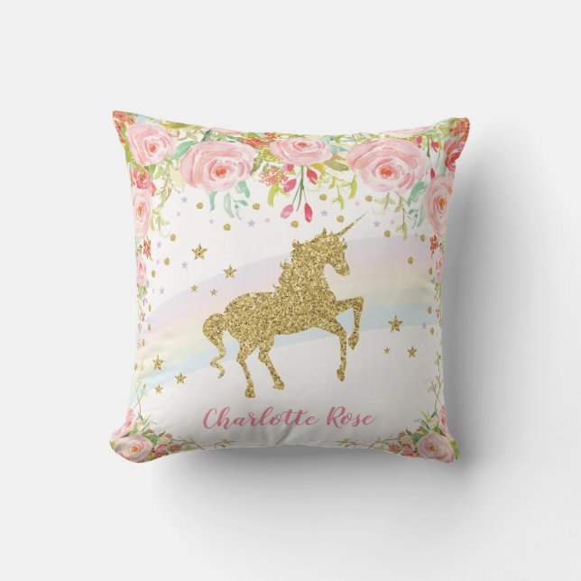 Rainbow Unicorn Pink Gold Baby Girl Nursery Decor Kissen (Vorderseite)