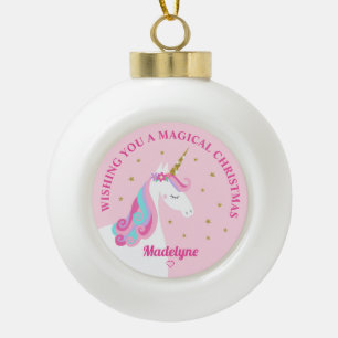 Rainbow Unicorn Pink Personalisierte Weihnachten Keramik Kugel-Ornament