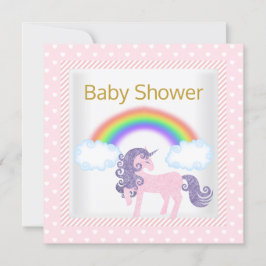 RAINBOW UNICORN PINK WHITE BABY SHOWITATION EINLADUNG