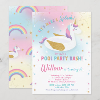 Rainbow Unicorn Pool Party Geburtstag Einladung