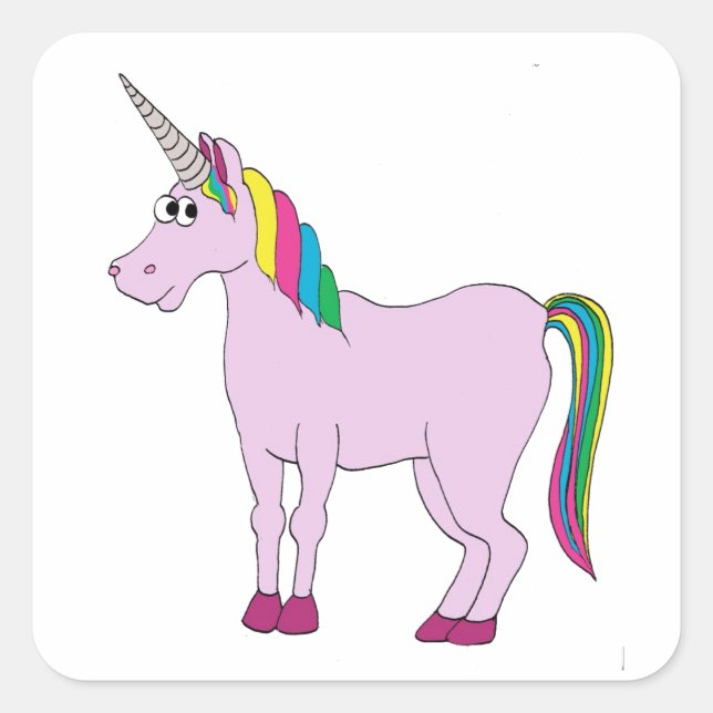 Rainbow Unicorn Quadratischer Aufkleber (Vorderseite)