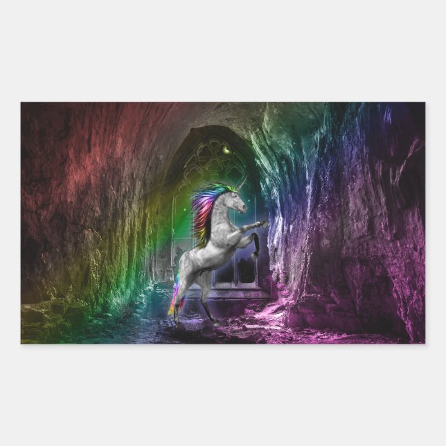 Rainbow Unicorn Rentagular Sticker (Vorderseite)