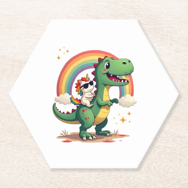Rainbow Unicorn Riding T rex - Dinosaur Boys Girls Untersetzer (Vorderseite)