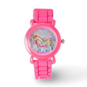 Rainbow Unicorn Rosa Glitzer Girls Name Watch Armbanduhr