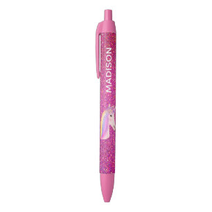 Rainbow Unicorn Rosa Glitzer Girls Personalisiert Kugelschreiber
