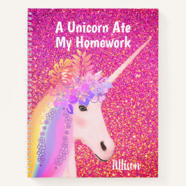Rainbow Unicorn Rosa Glitzer Glam Personalisiert Notizbuch