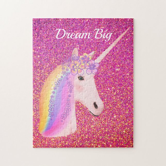 Rainbow Unicorn Rosa Glitzer Sparkasse Puzzle (Vertikal)