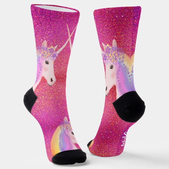 Rainbow Unicorn Rosa Glitzer Traum Socken (Gewinkelt)