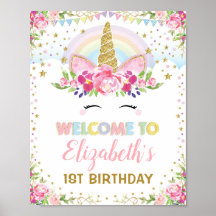Rainbow Unicorn Rosa Gold Floral Geburtstag Willko
