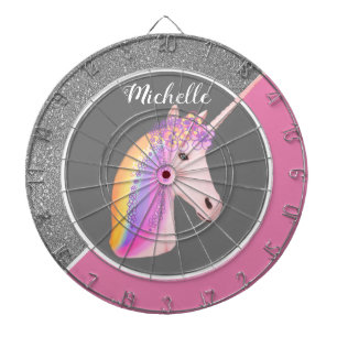 Rainbow Unicorn Rosa Silberner Glitzer Glitzern Gi Dartscheibe
