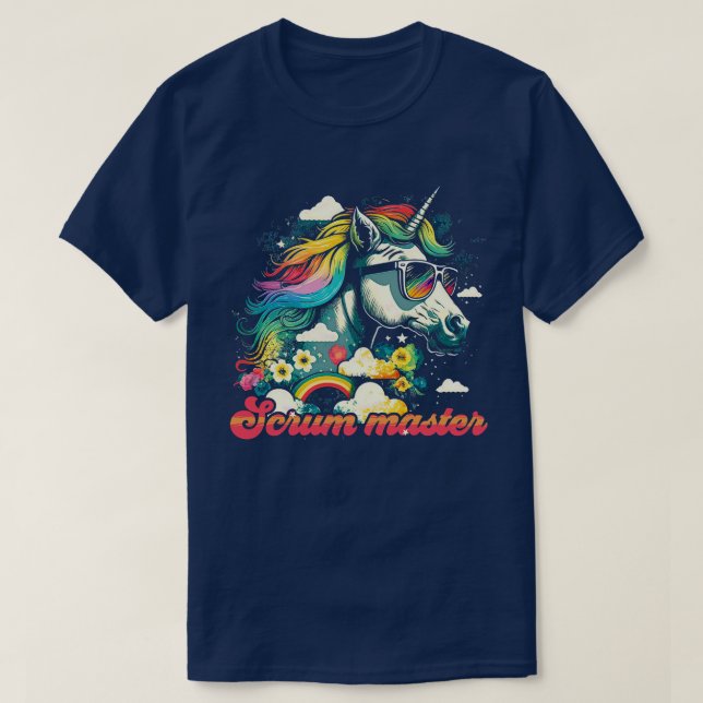 Rainbow Unicorn Scrum Master T-Shirt (Design vorne)