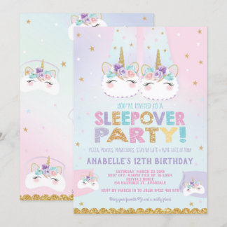 Rainbow Unicorn Sleepover Geburtstagsparty Einladung