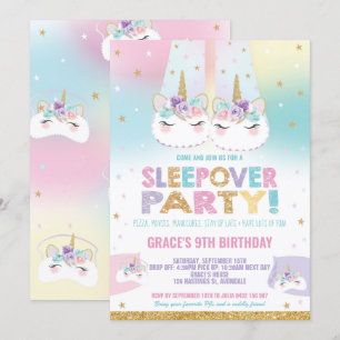 Rainbow Unicorn Sleepover Geburtstagsparty Pajama Einladung