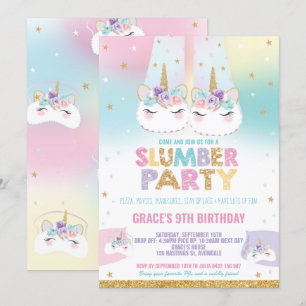 Rainbow Unicorn Slumber Geburtstag Party Sleepover Einladung