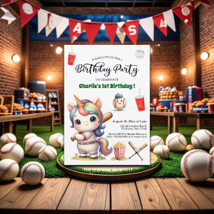 Rainbow Unicorn spielt Baseball 1. Geburtstag Einladung