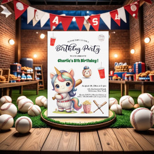 Rainbow Unicorn spielt Baseball 5. Geburtstag Einladung