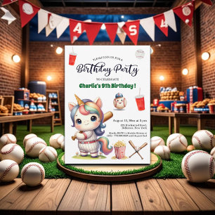 Rainbow Unicorn spielt Baseball 9. Geburtstag Einladung