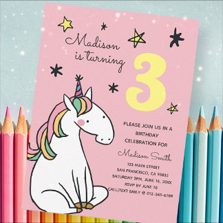 Rainbow Unicorn Stars Einladung zum Geburtstag