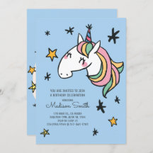 Rainbow Unicorn Stars Einladung zum Geburtstag