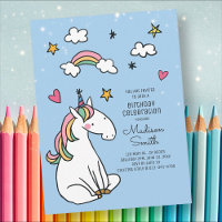 Rainbow Unicorn Stars Herz zum Geburtstag Einladun