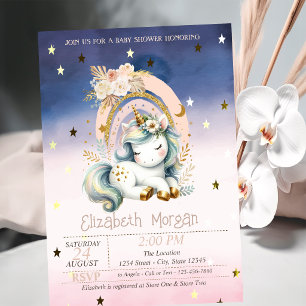 Rainbow Unicorn Stars Ombre Kinderdusche Einladung