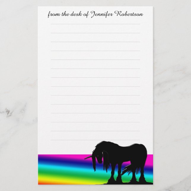 Rainbow Unicorn Stationery mit Linien Briefpapier (Vorderseite)