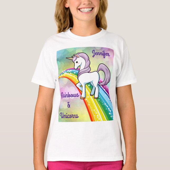 Rainbow & Unicorn T - Shirt Girls Shirt Persönlich (Vorderseite)