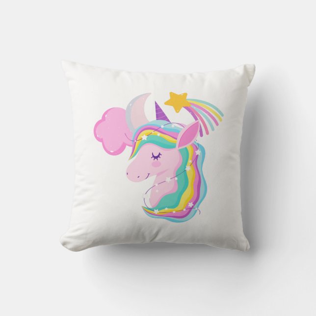 Rainbow Unicorn Throw Kissen (Vorderseite)