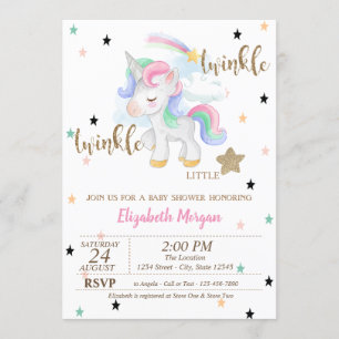 Rainbow Unicorn, Twinkle Little Star Baby Dusche Einladung