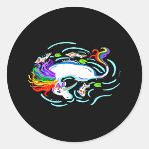 Rainbow Unicorn und Koi Fisch Runder Aufkleber