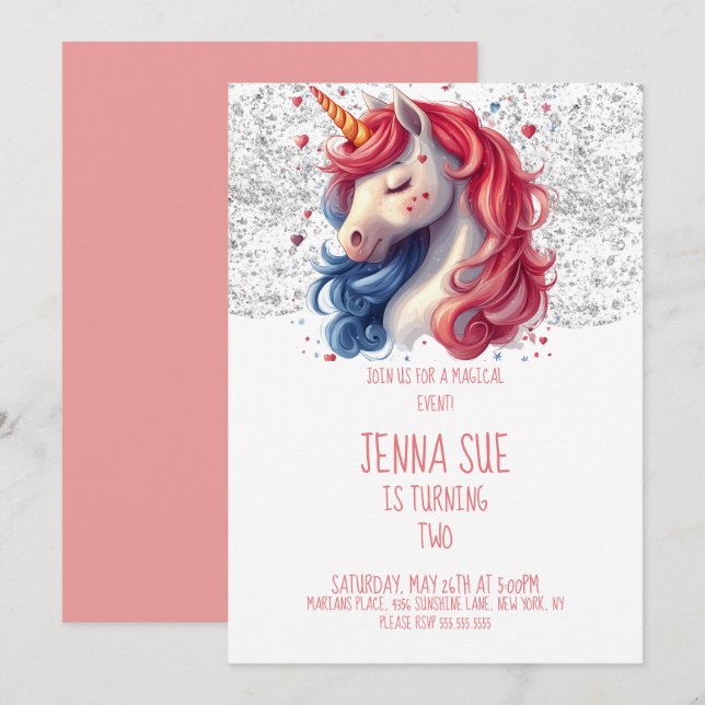 Rainbow Unicorn Valentinstag Party Einladung (Vorne/Hinten)
