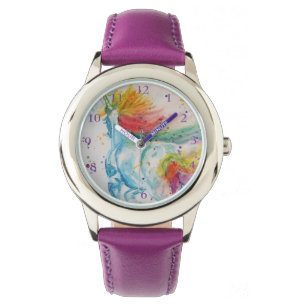 Rainbow Unicorn Wasserfarbe Lila Girls Liebe Armbanduhr