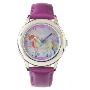 Rainbow Unicorn Wasserfarbe Lila Girls Liebe Armbanduhr