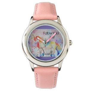 Rainbow Unicorn Wasserfarbe Lila Niedliche Kinder Armbanduhr