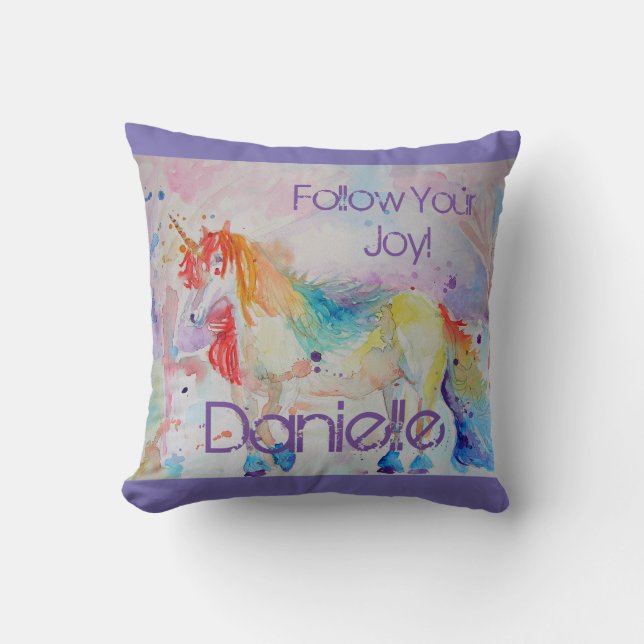 Rainbow Unicorn Wasserfarbe Lila Niedliche Kinder Kissen (Vorderseite)