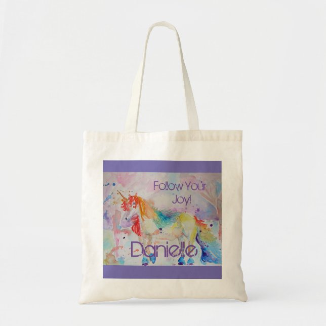 Rainbow Unicorn Wasserfarbe Lila Niedliche Kinder Tragetasche (Vorne)